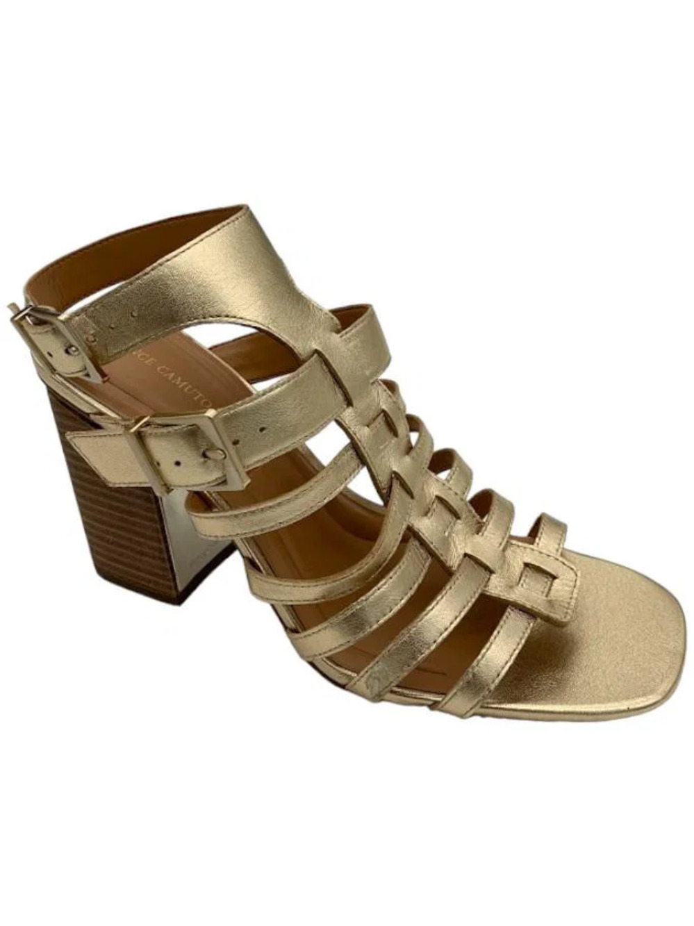 Vince Camuto Leather Caged Heeled Sandals Hicheny Egyptian Gold - Wide